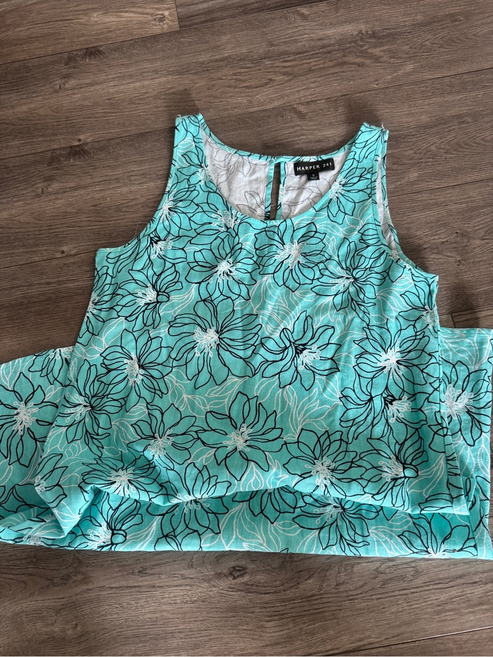 Minimalist Teal Floral Linen Blend A-Line Dress - Small/medium - Picture 2 of 11